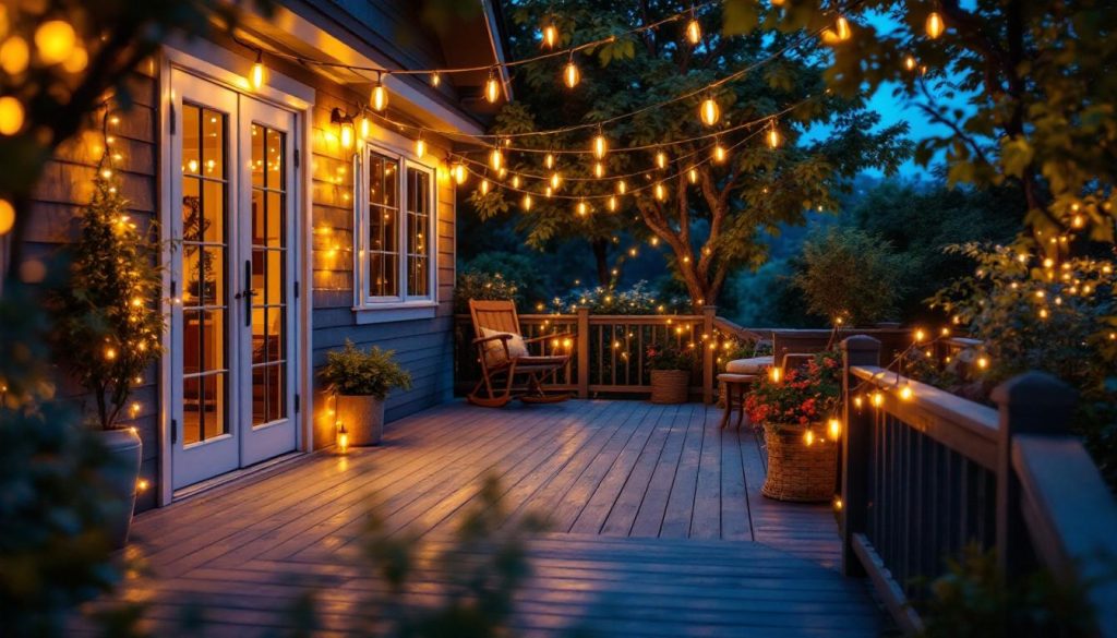 Outdoor String Lights for a Mountain Cabin Deck